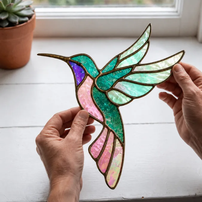 Hummingbird stained glass design — Copper Foil Level 2 option