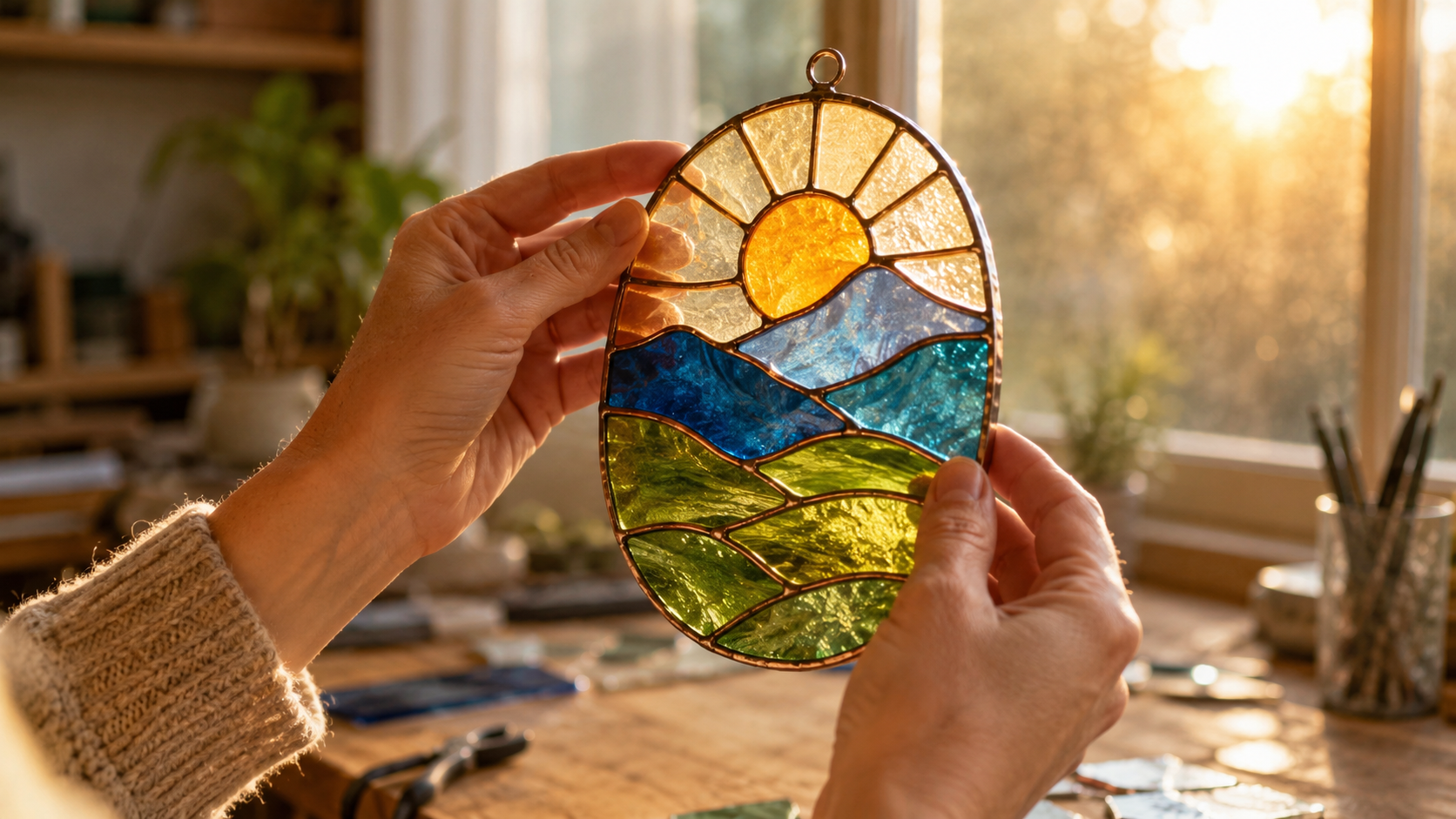 Beginner student learning stained glass at Scottish Stained Glass studio in Centennial, Colorado
