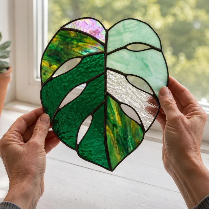 Monstera stained glass design — Copper Foil Level 2 option