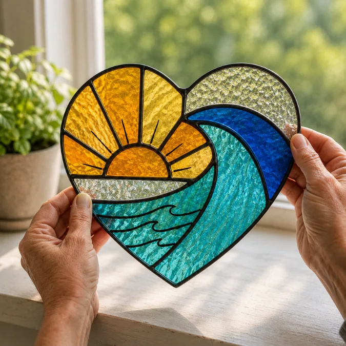 Sunset Heart stained glass design — Copper Foil Level 2 option