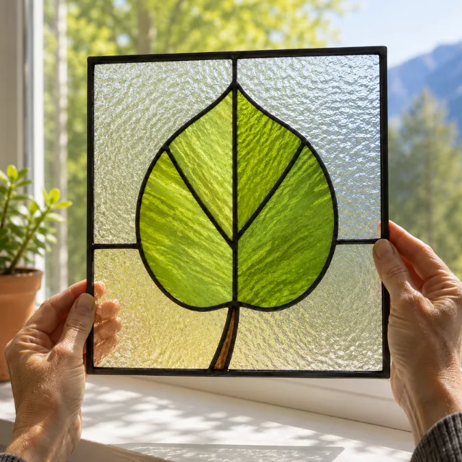 Green Leaf stained glass design — Copper Foil Level 2 option